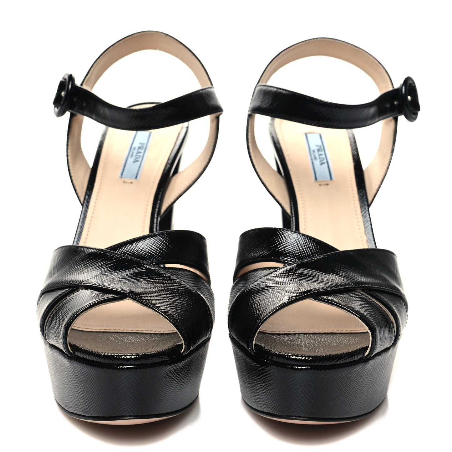 Vernice Saffiano Embossed Crisscross 125mm Platform Sandals 39 Black