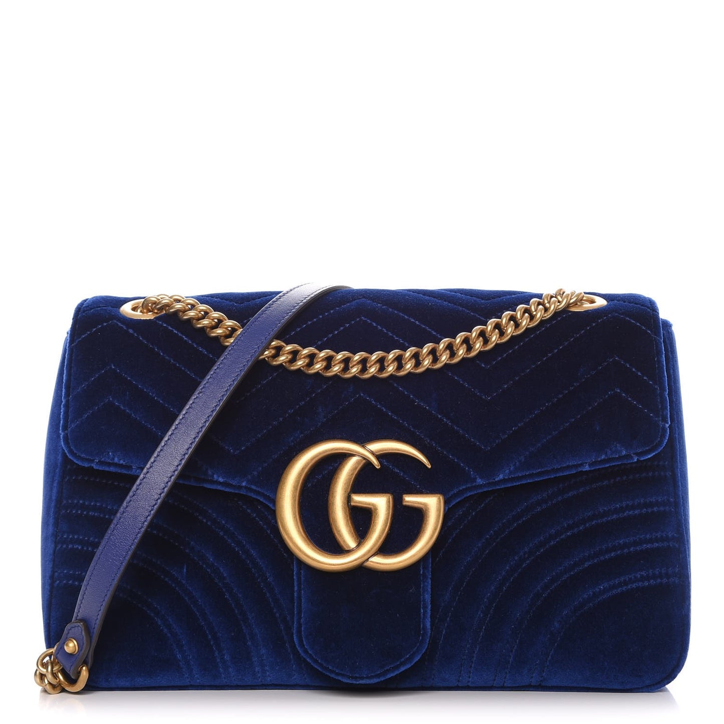 Velvet Matelasse Medium GG Marmont Shoulder Bag Cobalt Blue