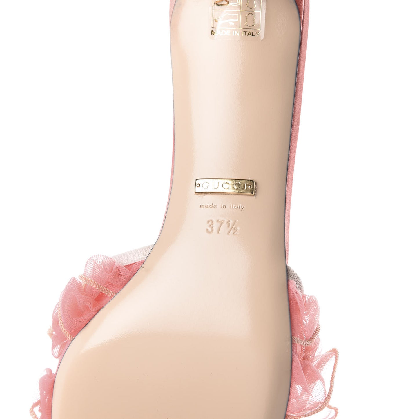 Tulle Ruffle Low Heel Slide Sandals 37.5 Peach White