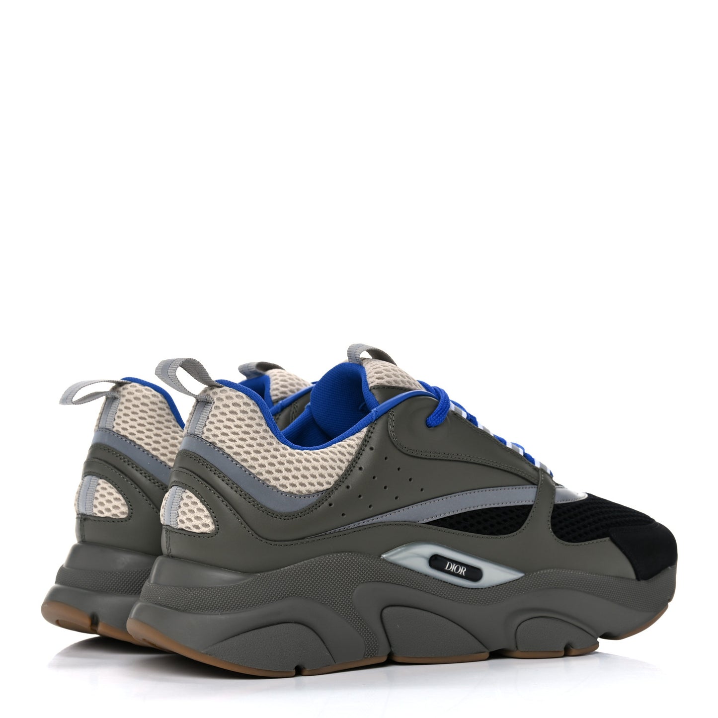 Technical Mesh Calfskin Mens B22 Sneakers 43 Olive Green Black White Grey