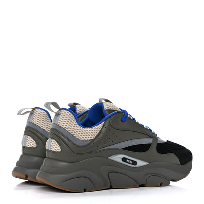 Christian Dior Technical Mesh Calfskin Mens B22 Sneakers 43 Olive Green Black White Grey 4 of 12