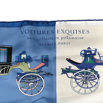 Hermes Silk Voitures Exquises Scarf 90 Bleu Jean Aqua White 2 of 5