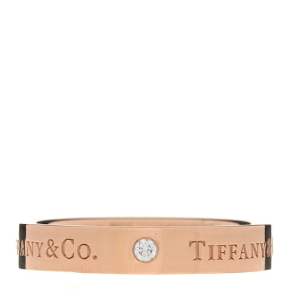 Tiffany 18K Rose Gold Diamond Logo Band Ring 59 8.75 1 of 10