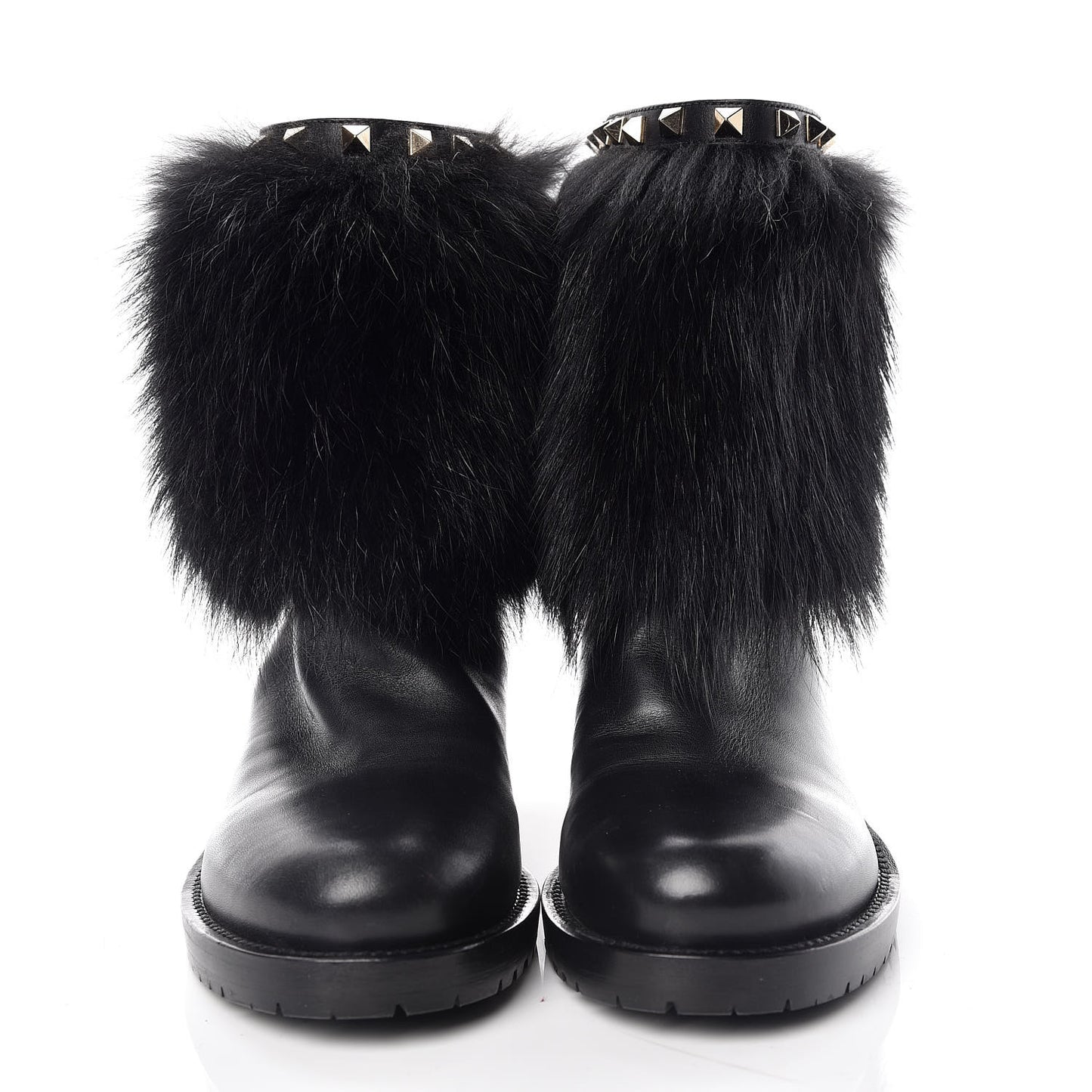 Calfskin Fox Fur Rockstud Winter Boots 38 Black