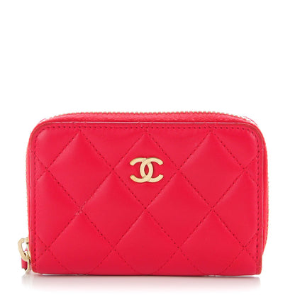 Chanel Lambskin Quilted Zip Around Coin Purse Wallet Red 1 of 7