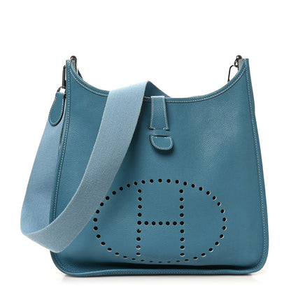 Hermes Taurillon Clemence Evelyne II GM Blue Jean 1 of 10