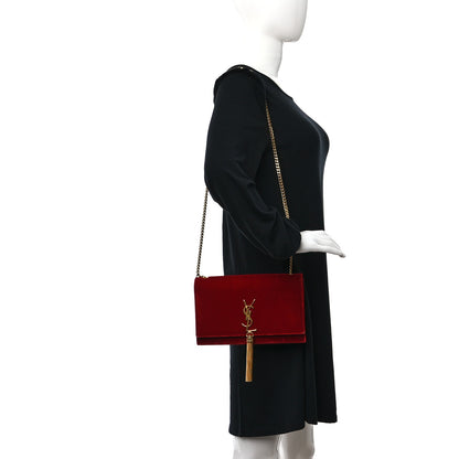 Saint Laurent Velvet Medium Monogram Kate Tassel Shoulder Bag Red 2 of 11