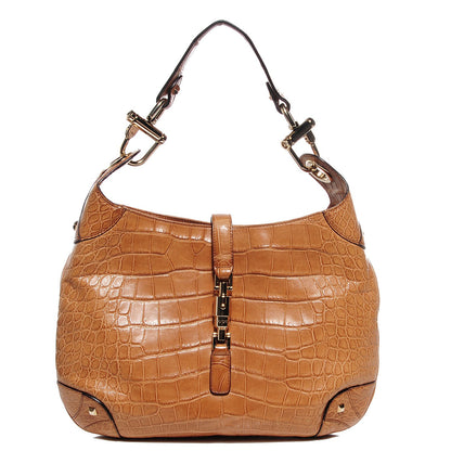 Gucci Alligator Piston Lock Jackie O Hobo Tan 1 of 7