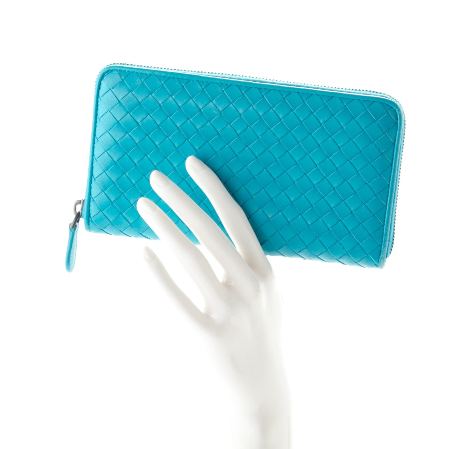Nappa Intrecciato Zip Around Wallet Turquoise
