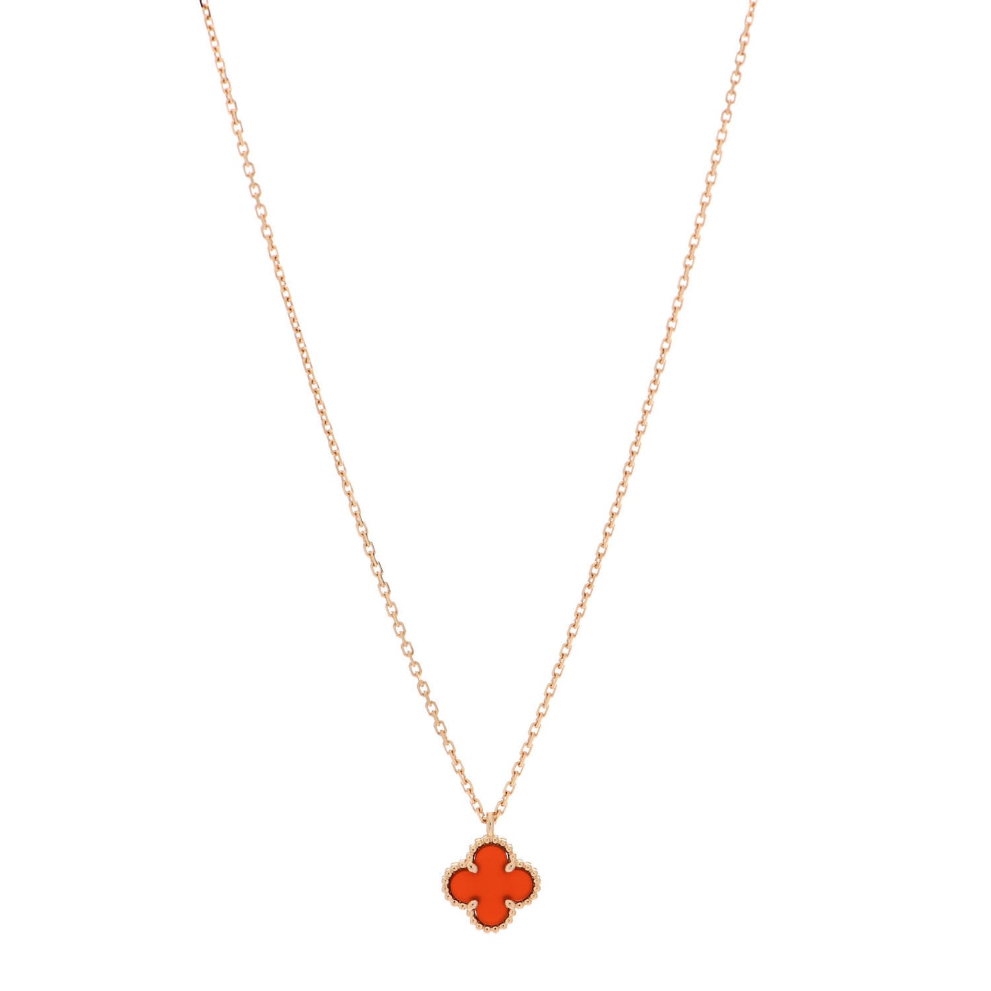 18K Rose Gold Carnelian Sweet Alhambra Pendant Necklace