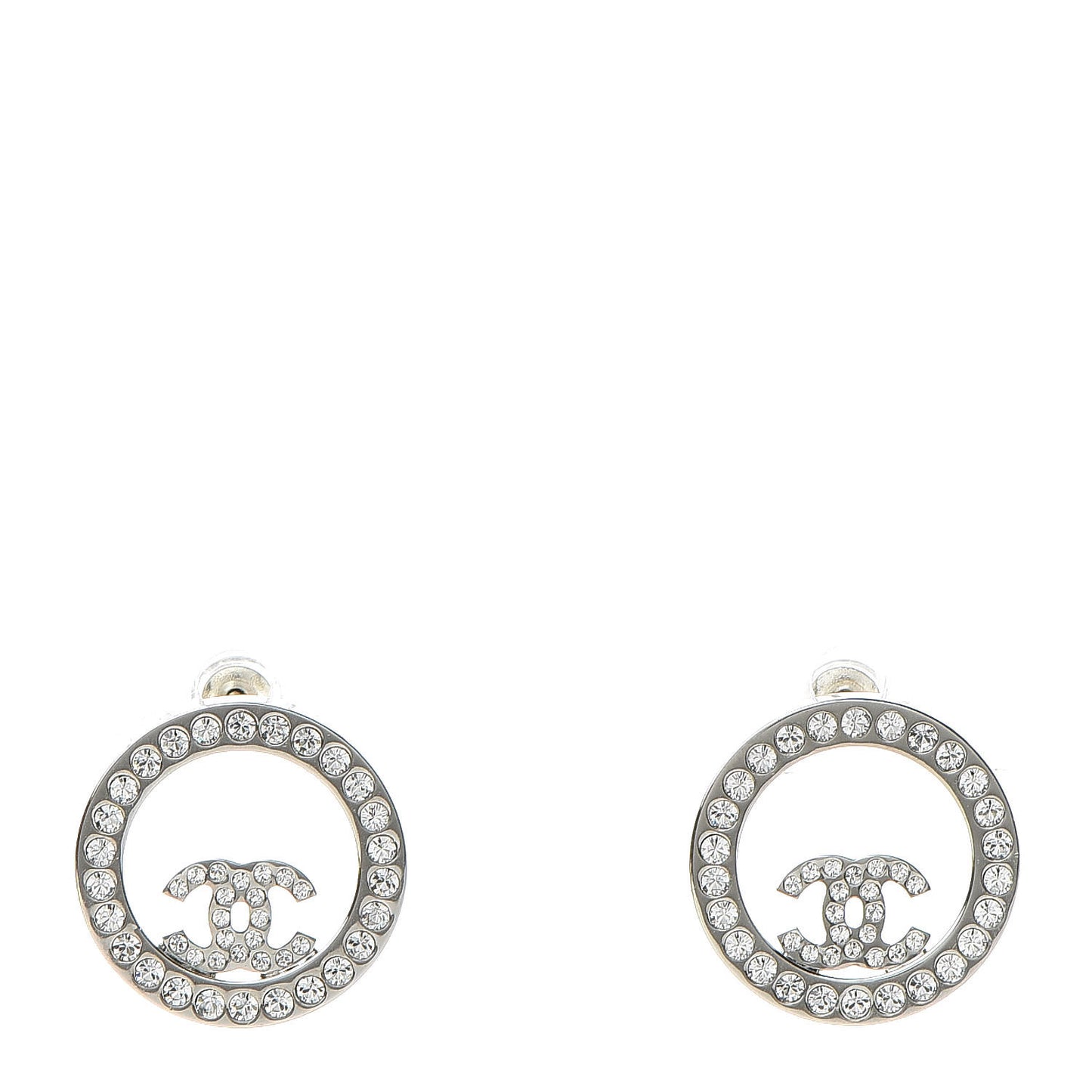 Crystal CC Round Earrings Silver