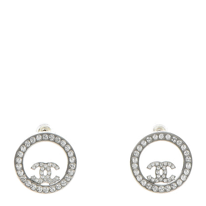 Chanel Crystal CC Round Earrings Silver 1 of 5