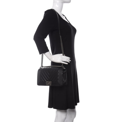 Chanel Lambskin Chevron Quilted Medium Boy Flap Black 2 of 13