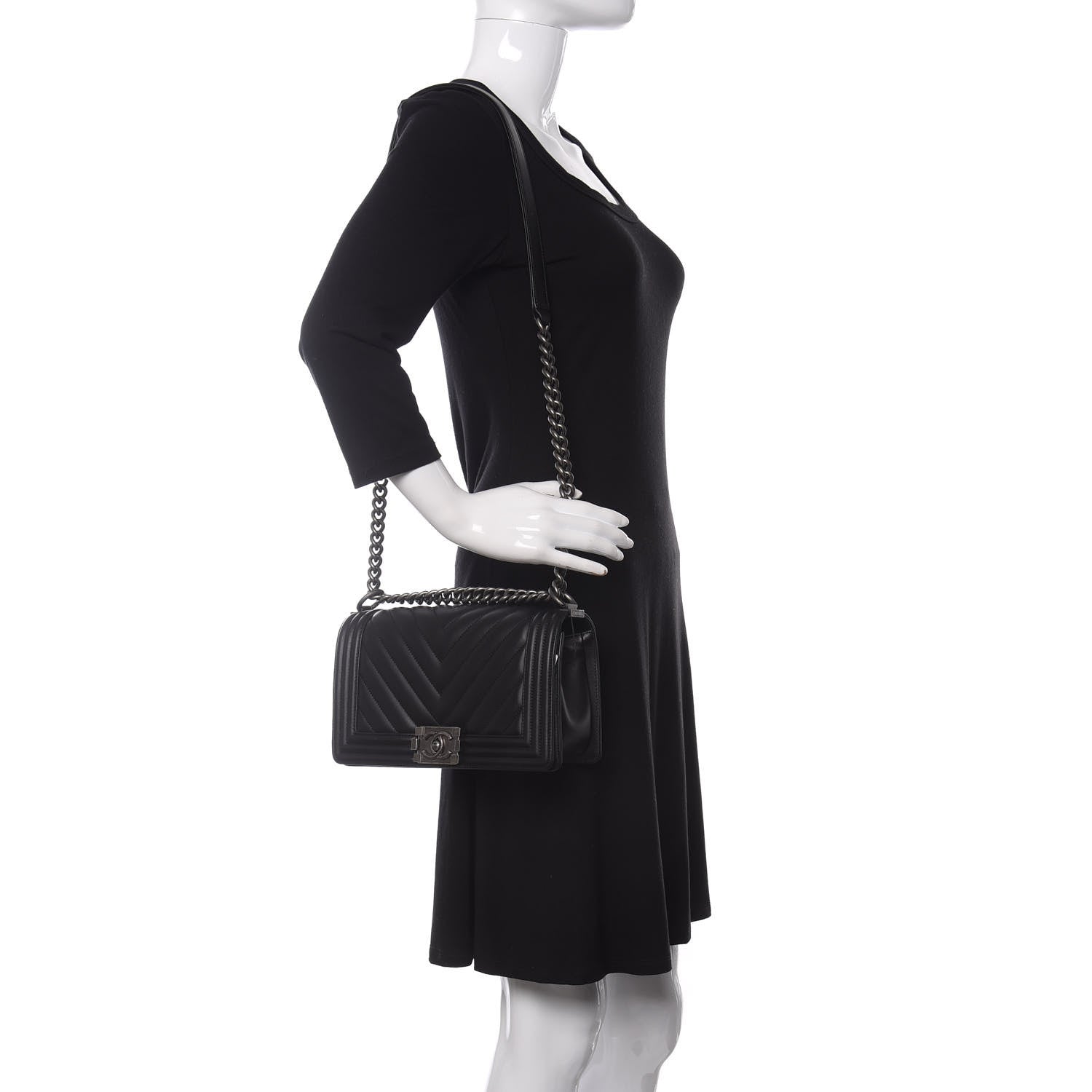 Chanel Lambskin Chevron Quilted Medium Boy Flap Black 2 of 13