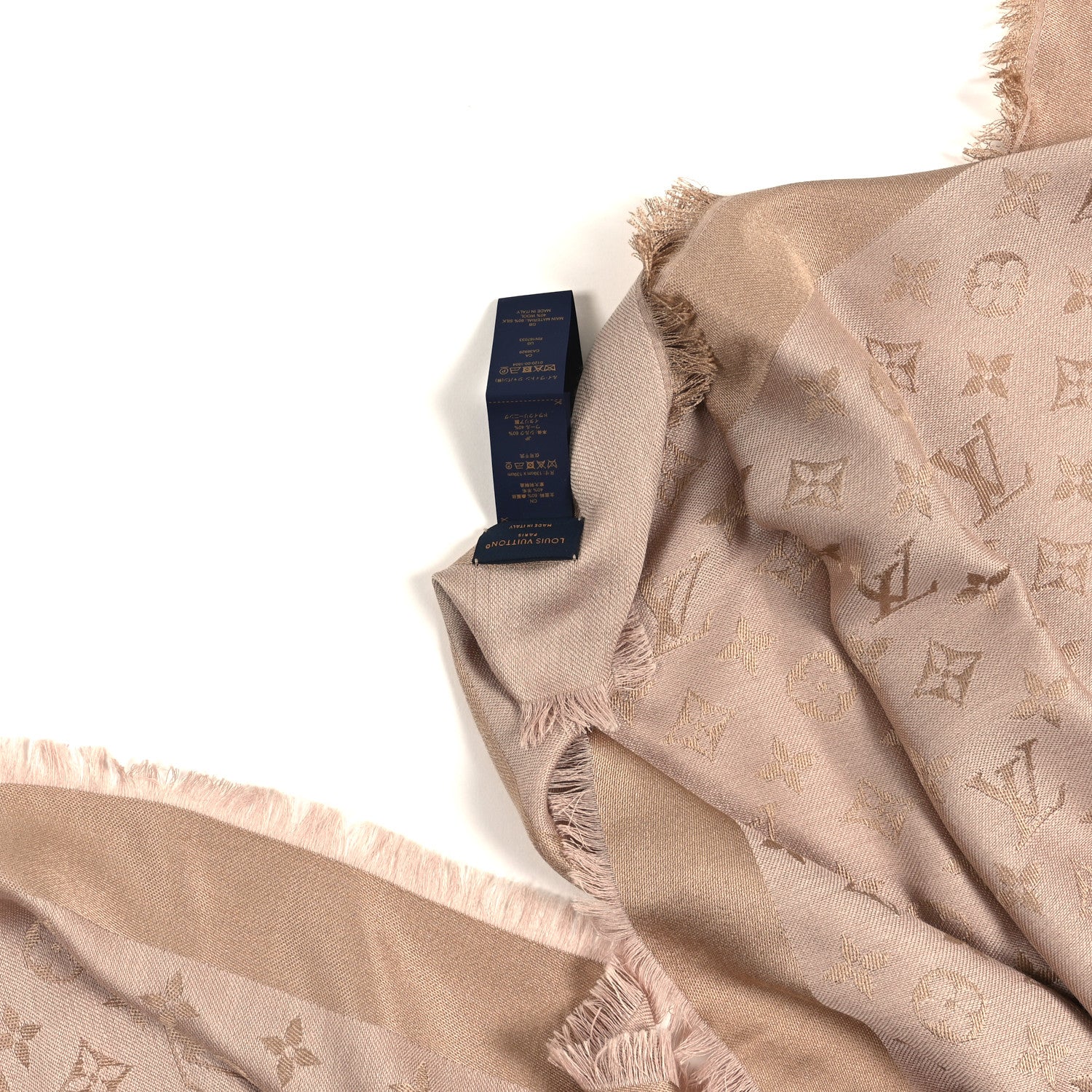 Louis Vuitton Silk Wool Monogram Denim Shawl Beige Rose 2 of 3