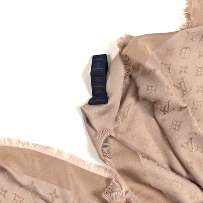 Louis Vuitton Silk Wool Monogram Denim Shawl Beige Rose 2 of 3