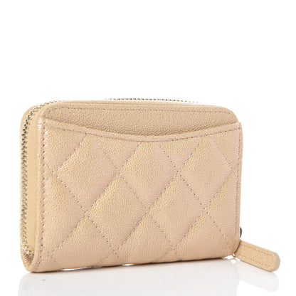 Chanel Iridescent Caviar Quilted Zip Card Holder Beige 3 of 9