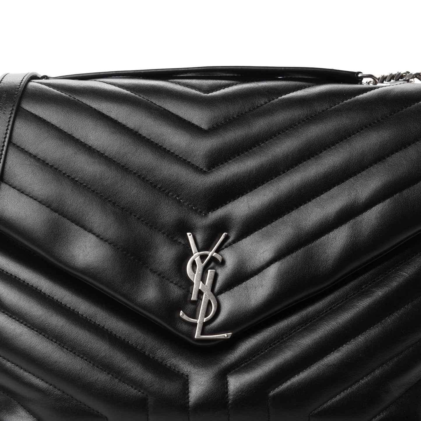 Calfskin Y Quilted Monogram Large Loulou Chain Satchel Black
