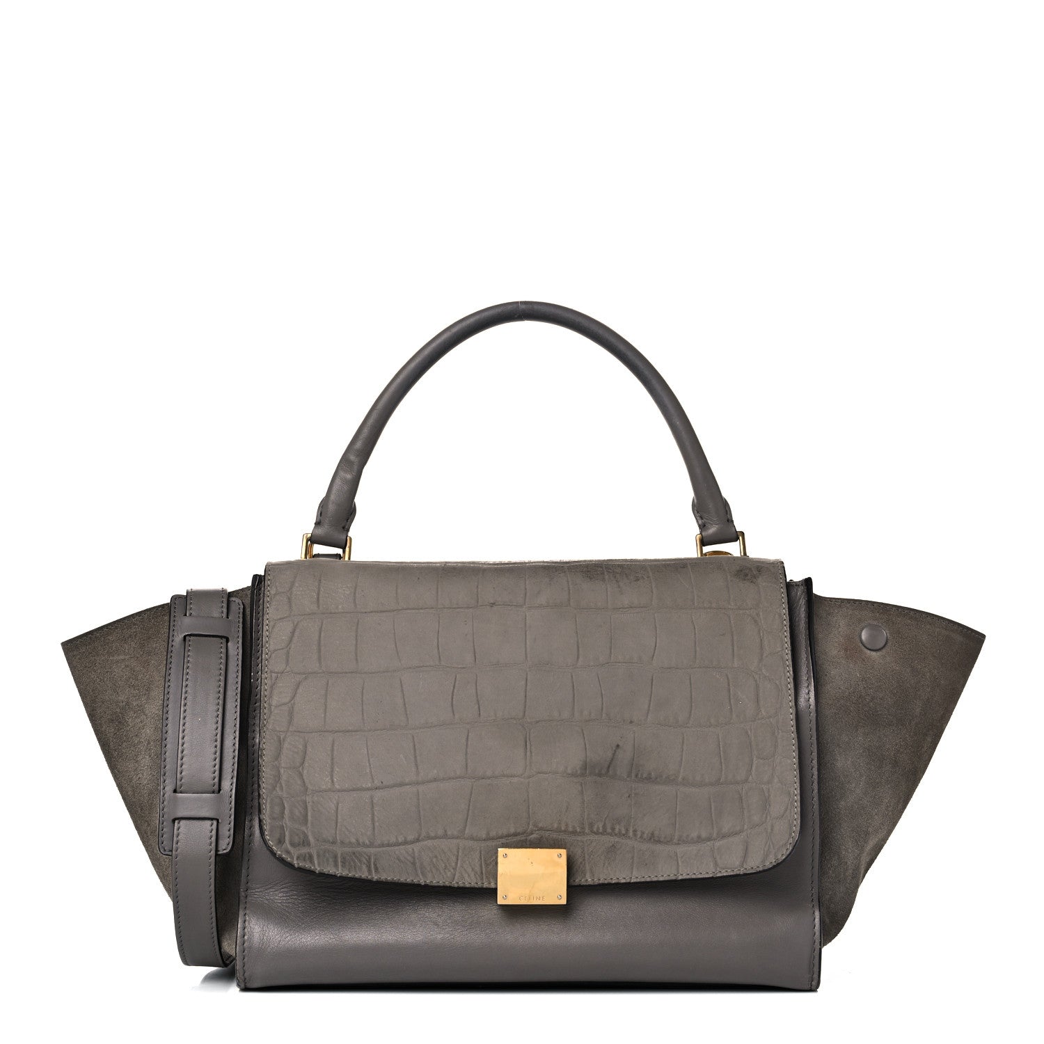 Celine Crocodile Embossed Nubuck Medium Trapeze Grey 1 of 29