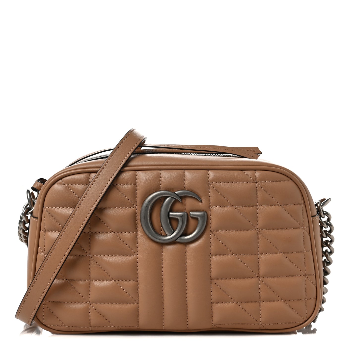 Calfskin Matelasse Aria Small GG Marmont Chain Shoulder Bag Camelia