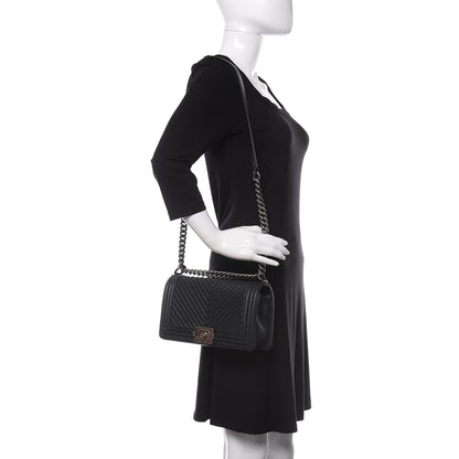 Chanel Wrinkled Lambskin Chevron Quilted Medium Boy Flap Black 2 of 11