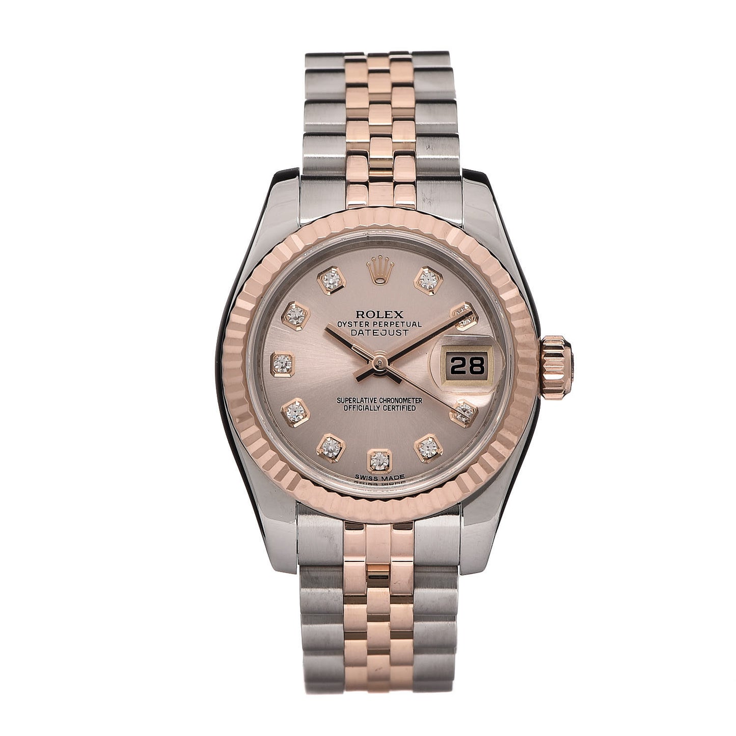 Stainless Steel 18K Everose Gold Diamond 26mm Oyster Perpetual Datejust Watch Pink 179171