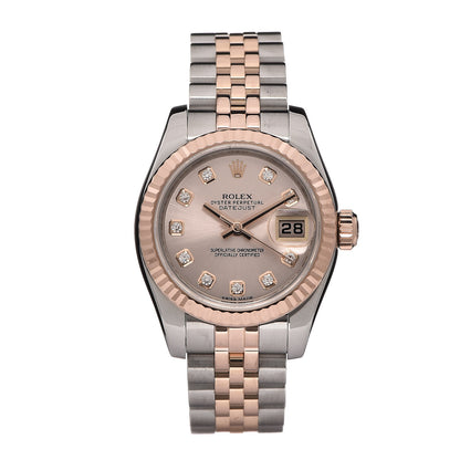 Rolex Stainless Steel 18K Everose Gold Diamond 26mm Oyster Perpetual Datejust Watch Pink 179171 1 of 7