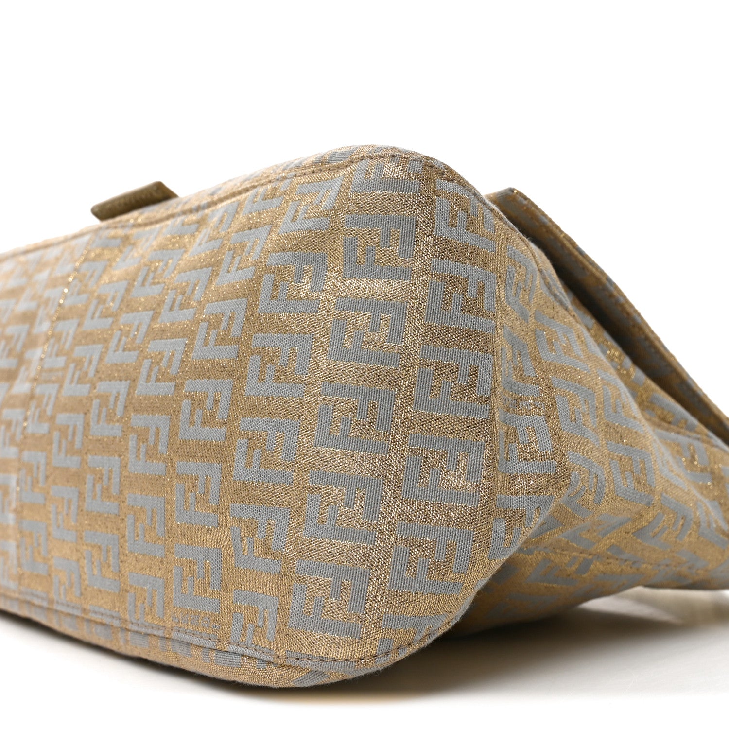 Fendi Metallic Jacquard Zucchino Suede Mama Baguette Peltro Argento Sabbia 10 of 10