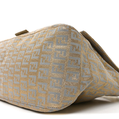 Fendi Metallic Jacquard Zucchino Suede Mama Baguette Peltro Argento Sabbia 10 of 10