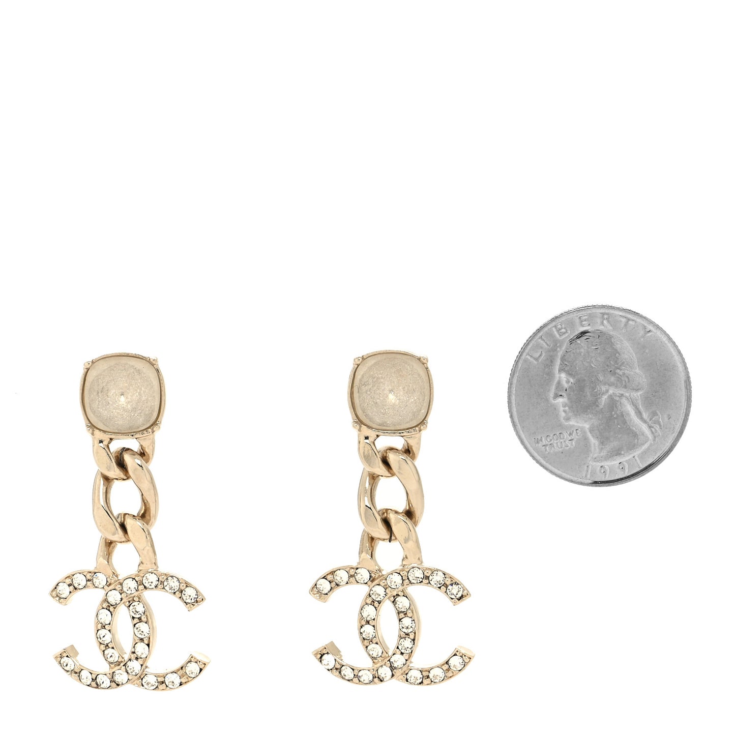 Glass Crystal CC Chain Drop Earrings Gold