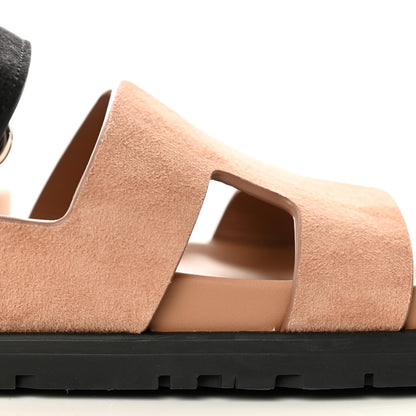 Hermes Suede Goatskin Womens Chypre Sandals 38 Rose Perle Black 10 of 12