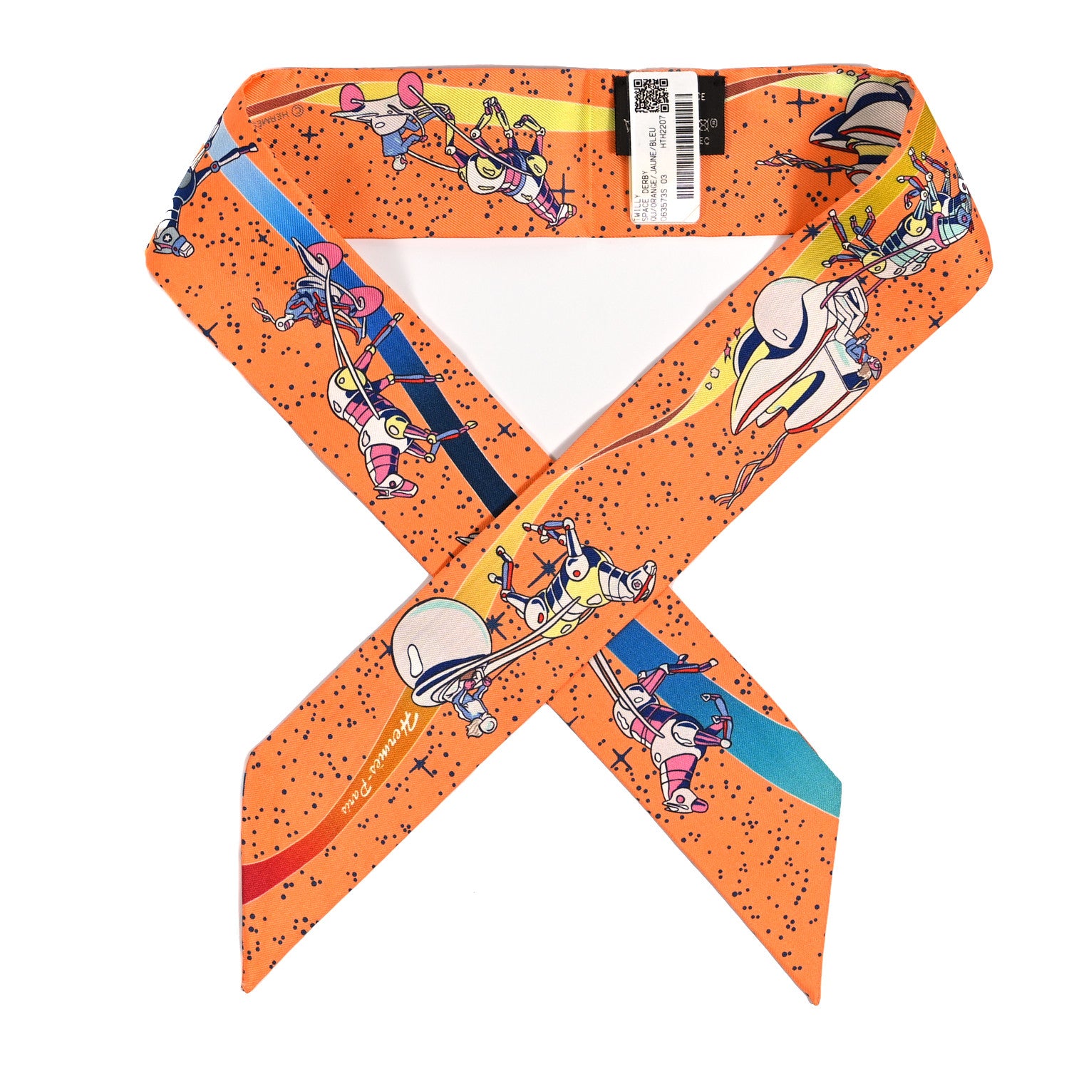 Hermes Silk Space Derby Twilly Orange Jaune Bleu 1 of 3