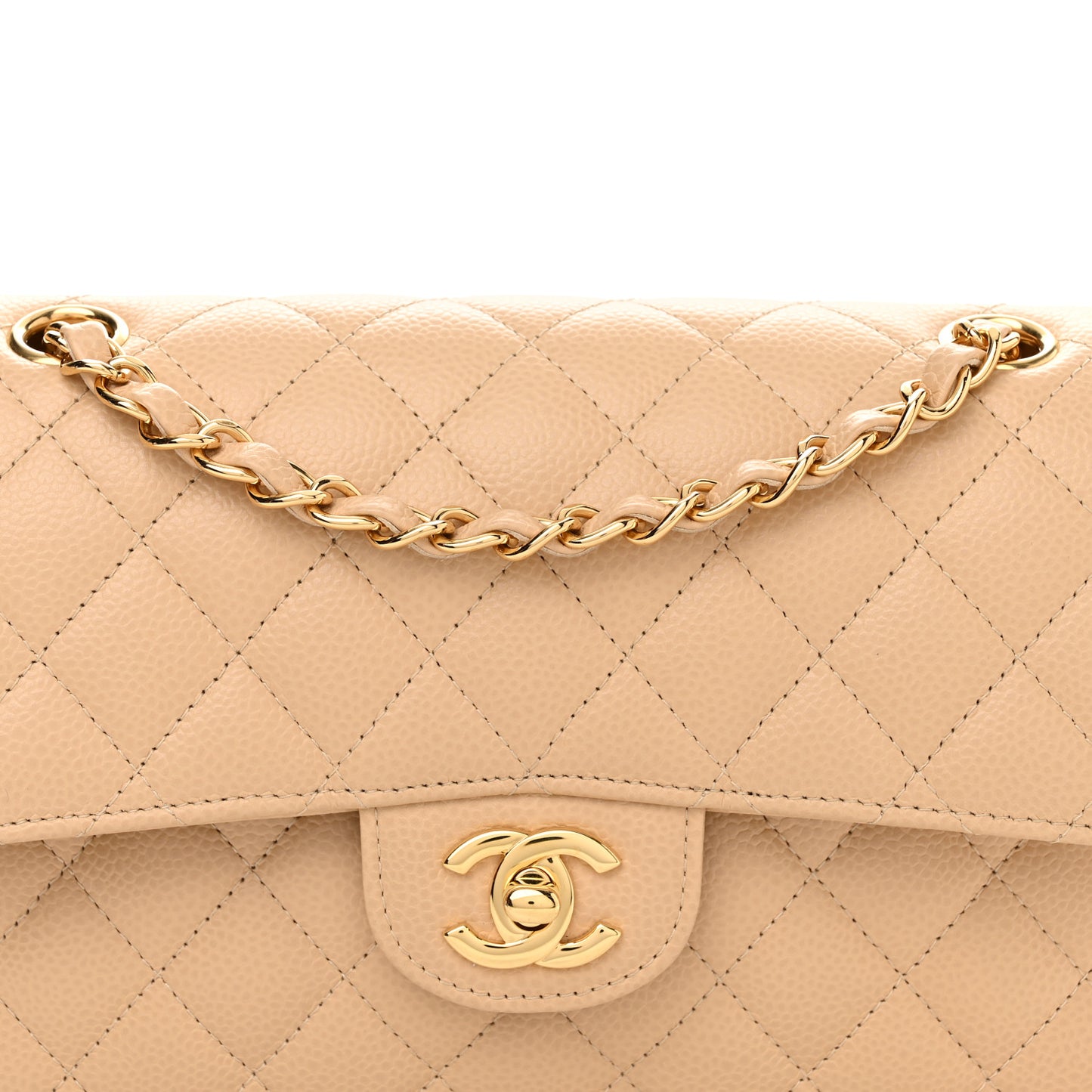 Caviar Quilted Small Double Flap Beige