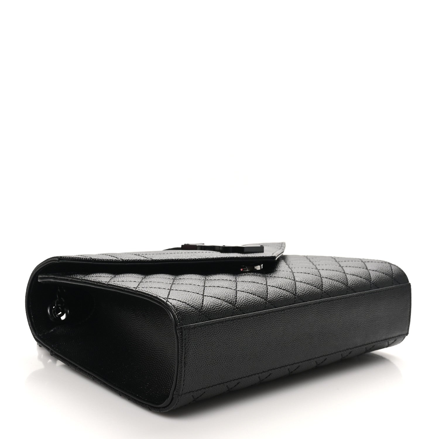 Saint Laurent Grain De Poudre Textured Mixed Matelasse Triquilt Medium Monogram Monochrome Satchel Black 4 of 10