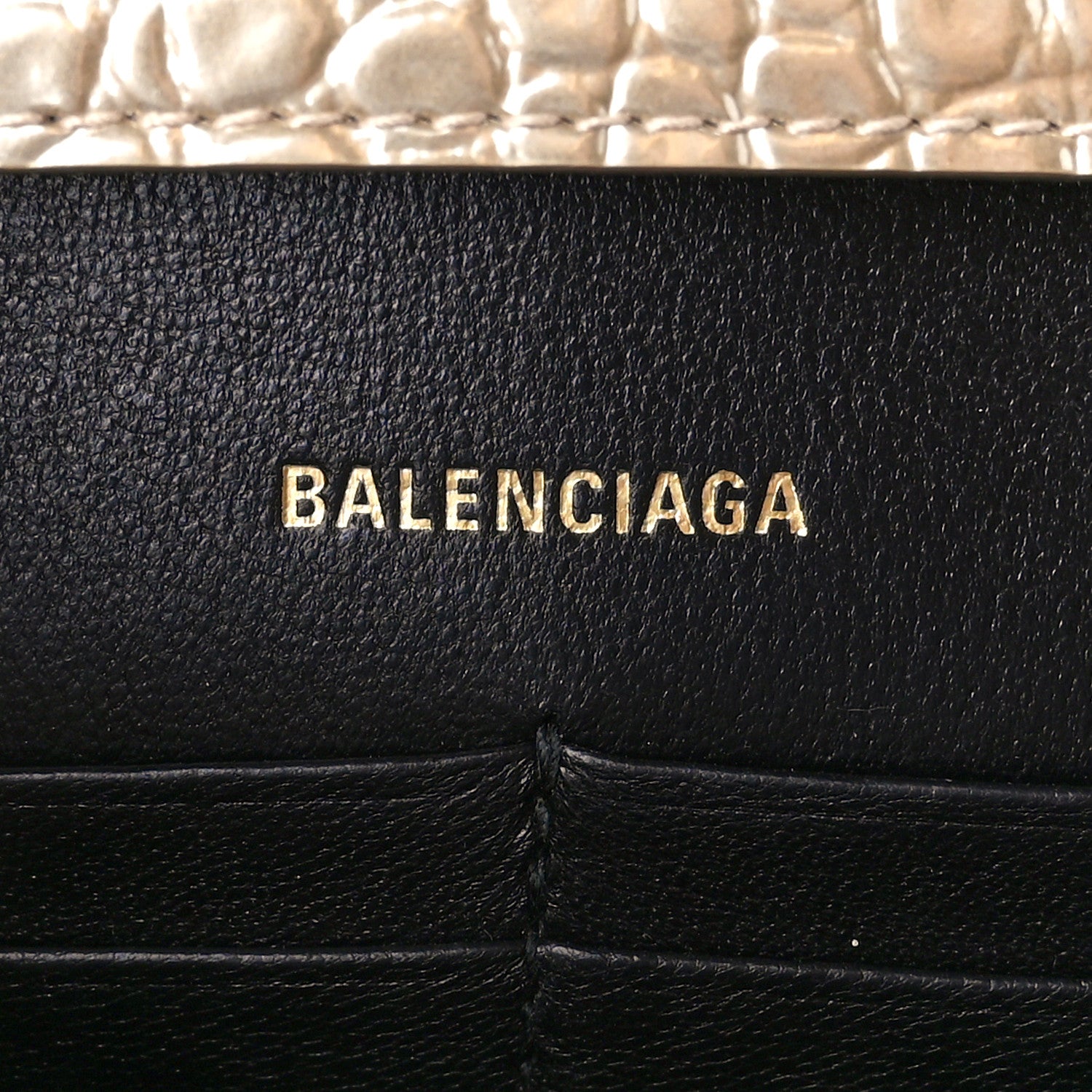 Balenciaga Shiny Calfskin Crocodile Embossed Hourglass Chain Bag Light Gold 6 of 9