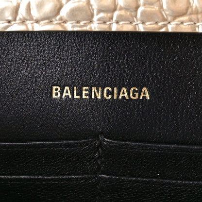 Balenciaga Shiny Calfskin Crocodile Embossed Hourglass Chain Bag Light Gold 6 of 9