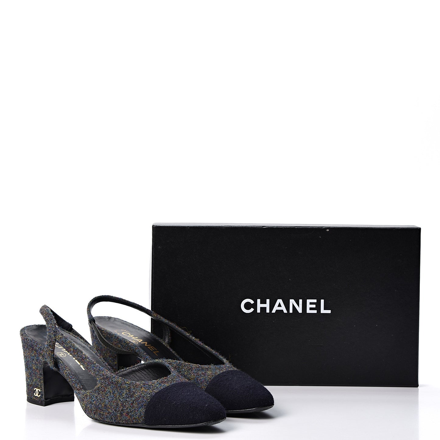 Wool Cap Toe CC Slingback Pumps 39.5 Black Dark Grey