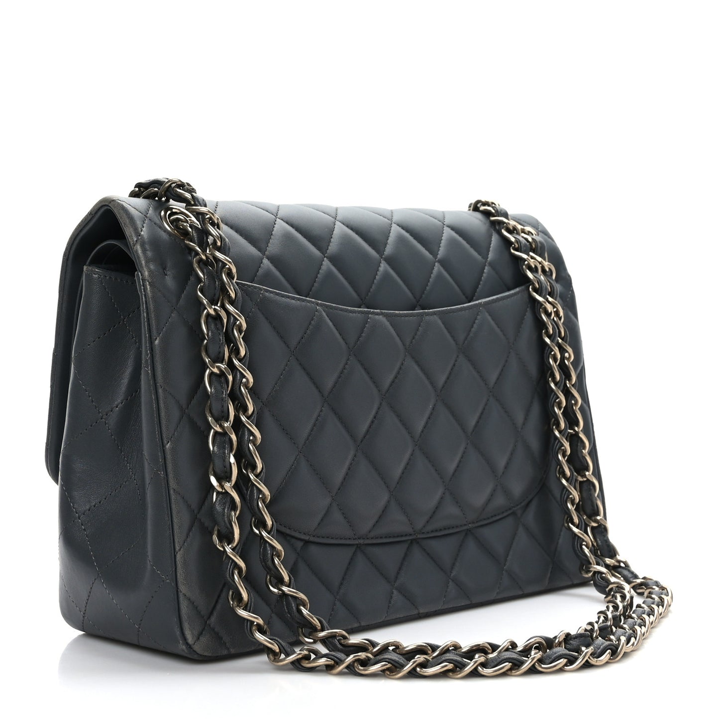 Lambskin Quilted Jumbo Double Flap Charcoal Grey