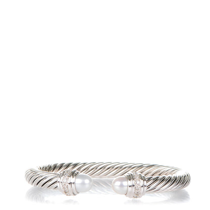 David Yurman Sterling Silver Diamond Pearl 7mm Cable Classics Bracelet 1 of 5