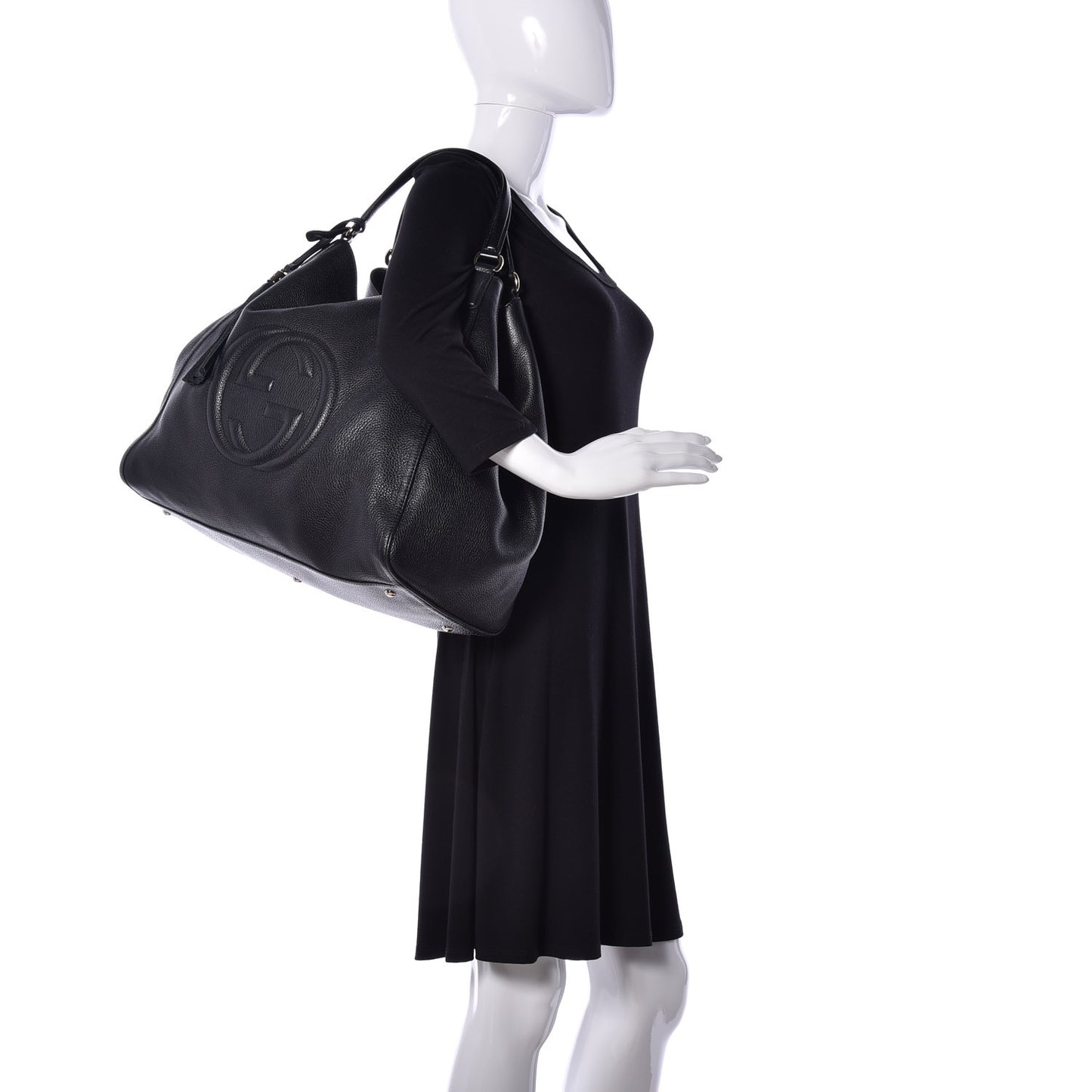 Pebbled Calfskin Large Soho Shoulder Bag Black