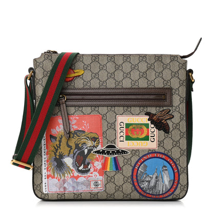 Gucci Soft GG Supreme Monogram Courrier Web Medium Flat Messenger Bag Beige New Acero Multicolor 1 of 10