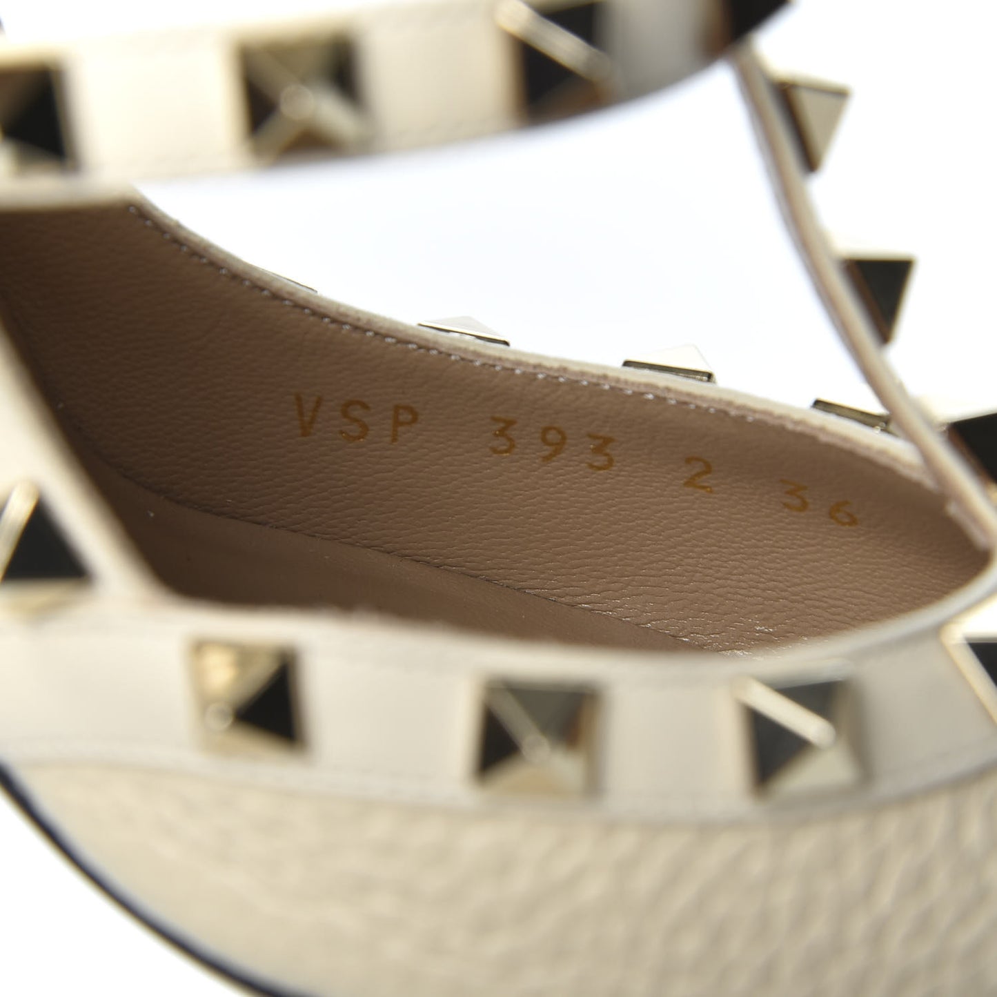 Pebbled Calfskin Rockstud Ankle Strap Pumps 36 Ivory