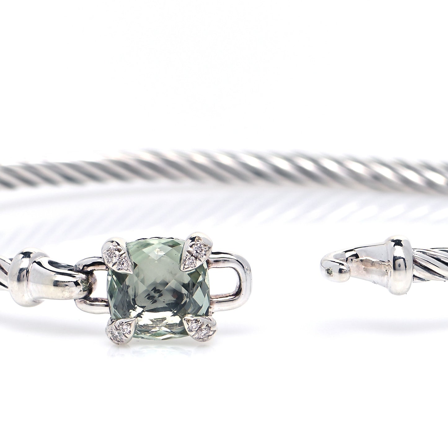 Sterling Silver Prasiolite Diamond 8mm Chatelaine Bracelet