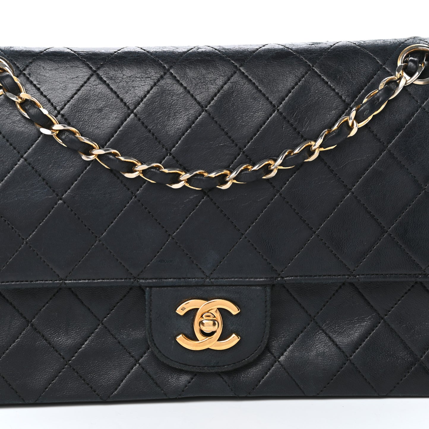 Lambskin Quilted Medium Double Flap Black