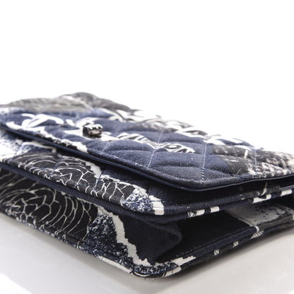 Chanel Canvas Printed Quilted 2.55 Reissue Wallet On Chain WOC White Black Navy Blue 5 of 14