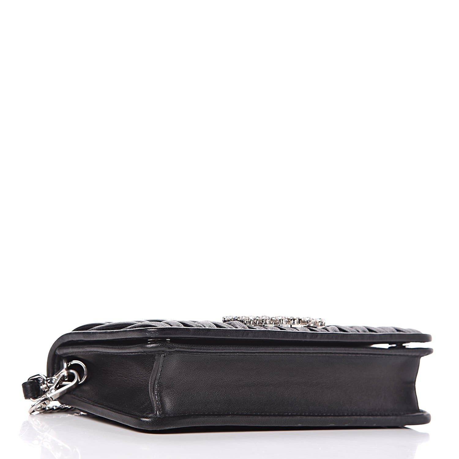 Miu Miu Nappa Matelasse Crystal Pearl Logo Chain Clutch Black 4 of 10