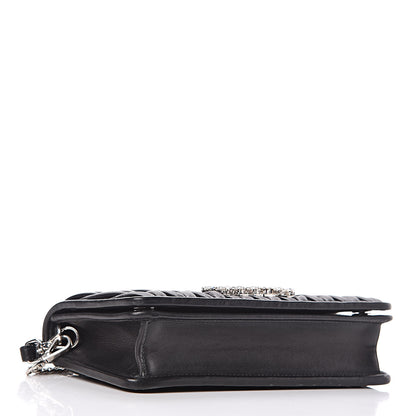 Miu Miu Nappa Matelasse Crystal Pearl Logo Chain Clutch Black 4 of 10