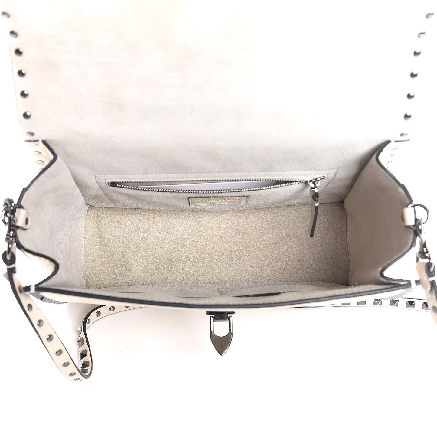 Grained Calfskin Rockstud Top Handle Flap Shoulder Bag Light Ivory