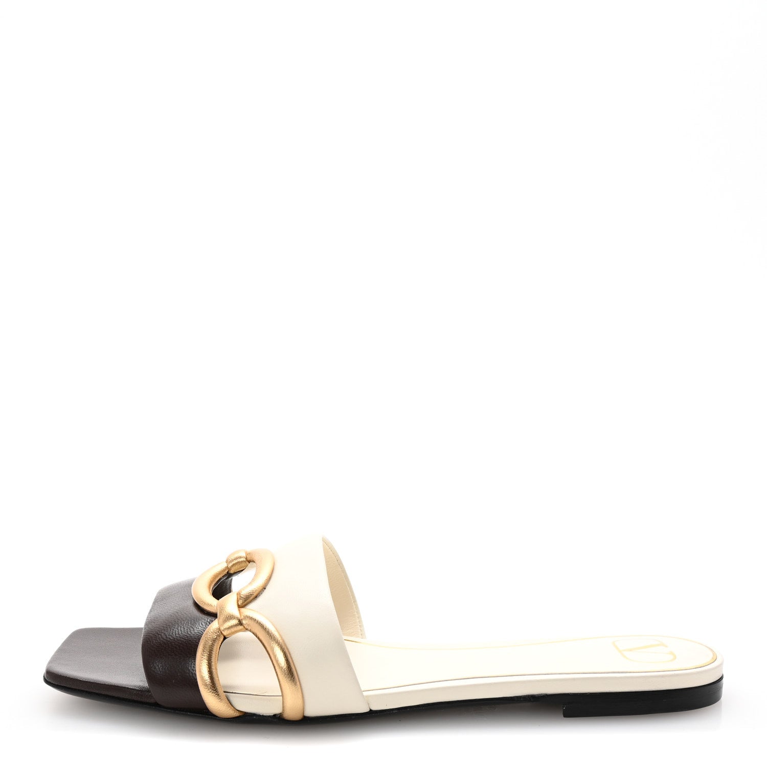 Valentino Garavani Nappa Chain 1967 Flat Slide Sandals 37.5 Brown White 1 of 9