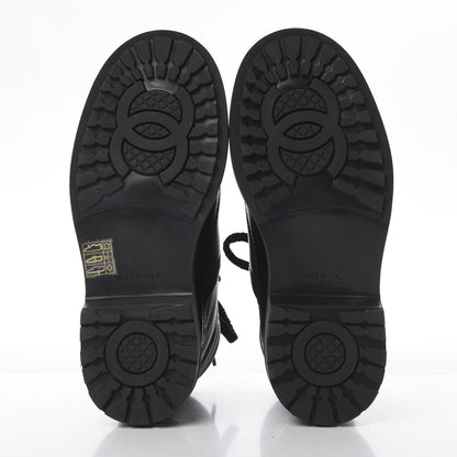 Chanel Calfskin Lambskin Lace Up Boots 35 Black 5 of 11